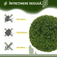 HOMCOM Set de 2 Plante Artificiale din Buxus în PE, Ø40 cm, pentru Interior și Exterior, Verde(m-6)