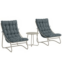 Outsunny 3 Piece Garden Bistro Set, Round Outdoor Bistro Table and Chairs Set for 2 with Texteline Seat and Cushions, Dark Grey