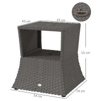 Outsunny Rattan Outdoor Coffee Table, Wicker Garden Patio Bistro Side Table with Umbrella Hole and Storage Space, Dark Grey(m-3)