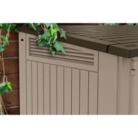 Coffre de rangement extérieur KETER en résine 880 litres Beige et marron- Malle de jardin sans vérins(m-4)