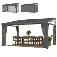 Outsunny 4.3 x 3 m Garden Pergola with Galvanised Steel Roof, Lean to Pergola Gazebo with Netting Curtains, Dark Grey(m-11)