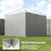 Outsunny Set van 3 zijwanden met rits voor 3 x 3 m paviljoen, Lichtgrijs(m-6)