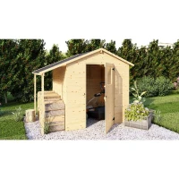 Abri de jardin en bois avec appentis - Pin brut - 2,96 m² (abri) + 0,88 m² (appentis) - Panneaux de 12 mm(m-2)