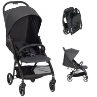 AIYAPLAY Carrito para Bebé Plegable con Respaldo Reclinable Reposapiés Ajustable Capota Cesta Arnés Carga 15 kg Gris Oscuro(m-10)