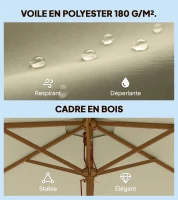 Outsunny Parasol de jardin extérieur parasol droit double toit Hexagonal Grande Taille de Jardin Ø 2,5 x 2,3H m Bois de Bambou crème(m-5)