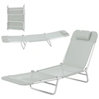 Outsunny Steel Frame Sun Lounger, with Reclining Back - Light Grey(m-11)