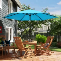 Outsunny 2.6 m Garden Parasol Umbrella with Aluminium Pole, Outdoor Patio Umbrella with Tilt and Crank, Vent, Blue(m-9)