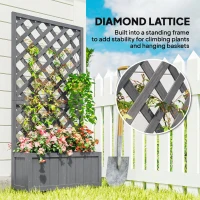 Outsunny Wood Planter with Trellis for Climbing Plants, Raised Bed, Planter Box with Drainage Holes to Grow Herbs Flowers, Grey(m-4)