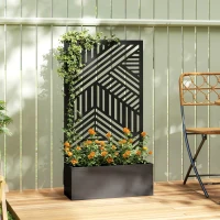 Outsunny Metal Garden Bed for Garden with Trellis, Raised Garden Bed with Privacy Screen, Geometric Slatted Cut-Out(m-2)