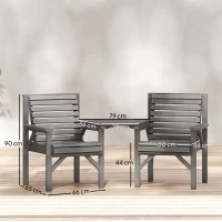 Outsunny Wooden Garden Bistro Set, 2 Seater Wooden Outdoor Table and Chairs with Parasol Hole for Patio, Light Grey(m-3)