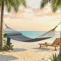 Outsunny Cotton Hammock, Soft Portable Swing Sleeping w/ Headrest & Side Pocket, Dark Grey(m-8)