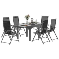 Outsunny Set da Giardino con Tavolo Allungabile in Vetro e 6 Sedie da Esterno Pieghevoli, Acciaio e Textilene, Grigio(m-11)