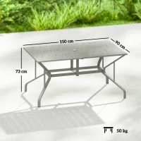 Outsunny Rectangle Garden Table with Parasol Hole, Outdoor Dining Table for 6, Patio Table for Balcony, 150cm x 90cm, Light Grey(m-3)
