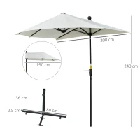 Outsunny Halfronde parasol 1,9 x 2 m dubbele parasol met handslinger en voet Cremewit(m-3)