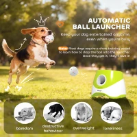 PawHut Automatic Dog Ball Launcher with 5 ETPU Tennis Balls 2.3", 3 Distance Settings 20/33/46ft, Green(m-4)
