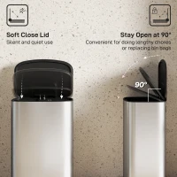 HOMCOM Pubelă de Bucătărie cu Pedală 50L, Capac cu Închidere Lentă, Deschidere la 90° și Recipient Detașabil, Oțel Inoxidabil, Gri(m-5)