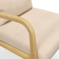 HOMCOM Fauteuil lounge - 3 coussins inclus - assise profonde - accoudoirs - structure bois hévéa - aspect velours beige(m-8)