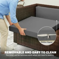 Outsunny 7-Piece Patio Furniture Cushions, Outdoor Loveseat Cushion with Removable Covers for Rattan Furniture, 60x60 cm, Dark Grey(m-6)