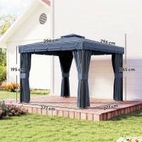 Outsunny 3 x 3(m) Patio Gazebo Canopy Garden Pavilion Tent Shelter Marquee with 2 Tier Roof, Netting and Curtains, Dark Blue(m-3)