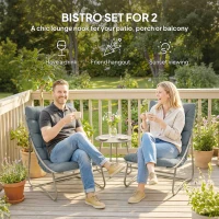 Outsunny 3 Piece Garden Bistro Set, Round Outdoor Bistro Table and Chairs Set for 2 with Texteline Seat and Cushions, Dark Grey(m-4)
