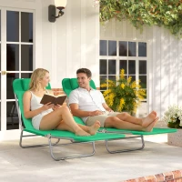 Outsunny Set of Two Steel Frame Sun Loungers, with Reclining Backs - Dark Green(m-9)