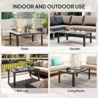 Outsunny Outdoor Side Table, Rectangular Patio Coffee Side Table with Steel Frame and Slat Tabletop for Garden, Balcony, Grey(m-5)