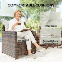 Outsunny Rattanowy zestaw mebli ogrodowych 5-częściowy zestaw balkonowy z 2 krzesłami, poduszkami, podnóżkami, stołem i schowkiem, kremowy(m-7)