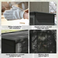 Outsunny 5' x 3' Garden Shed with Floor, Outdoor Storage Shed with Lockable Door, Window and Vent, Dark Grey(m-7)