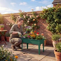Outsunny Raised Planter, Metal Raised Garden Bed on Legs with Drainage Hole and Foot Covers, Green(m-8)