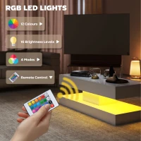 HOMCOM Coffee Table with Storage and 12 Colours LED Lights, Modern High-Gloss Rectangle Living Room Table with 2 Drawers & Open Shelf, 120 x 50 x 42 cm, White(m-4)