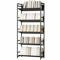 HOMCOM Bookshelf 5-Tier Metal Frame Room Divider Bookcase Storage Shelves for Living Room Black(m-11)
