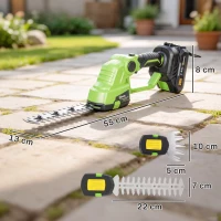 Outsunny 2 en 1 cortasetos inalámbrico cortasetos y tijera para arbustos con longitud de corte 20/10 cm, cargador(m-3)