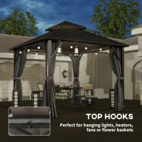 Outsunny 3 x 3(m) Hardtop Gazebo Canopy with Metal Roof, Waterproof Permanent Pavilion Garden Gazebo with Netting, Curtains, Grey(m-8)