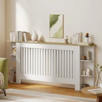 HOMCOM Radiator Cover with Open Storage Shelves, Vertical Slatted Cabinet Shelf Heater Cover for Living Room, Hallway, Extra Large, White(m-8)