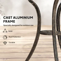Outsunny Outdoor Bistro Set for 2 Cast Aluminium Patio Furniture with Round Table Umbrella Hole Brown(m-5)