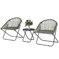 Outsunny Patio Bistro Set, Folding Patio Furniture Set with 2 Chairs and Table, Grey(m-11)