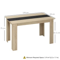 HOMCOM Masă de sufragerie modernă din lemn pentru 4-6 persoane, 120x69x75cm, culoare negru și lemn(m-3)