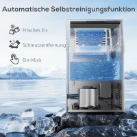 HOMCOM Commerciële Ijsblokjesmachine 45 kg/24 uur, roestvrij staal, met 15 kg opslag, zelfreiniging, zilver(m-6)