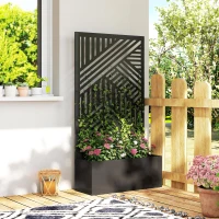 Outsunny Metal Garden Bed for Garden with Trellis, Raised Garden Bed with Privacy Screen, Geometric Slatted Cut-Out(m-9)