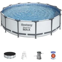 Kit Piscine hors sol tubulaire - BESTWAY - Steel Pro Max™ - 427 x 107 cm - Ronde (Pompe, échelle, bâche et cartouche de filtration)(m-1)