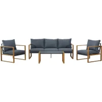 Salon bas de jardin en aluminium effet bois avec coussins - 5 personnes - PUERTO - Gris(m-3)