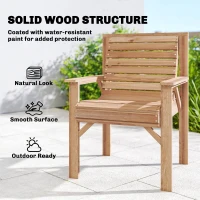 Outsunny Wooden Garden Dining Chair, Outdoor Chair Garden Armchair with Curved Seat and Wide Armrests, Natural Wood Finish(m-6)