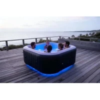 Spa gonflable avec bandeau LED SUNSPA - AC02-LED - 185 x 65 cm - 6 places - Carré (Avec filtre, cadenas, tapis de sol et(m-4)