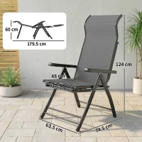 Outsunny Reclining Garden Chairs Set of 2, 5-Position Folding Sun Loungers with High Back, Retractable Footrest, Dark Grey(m-3)