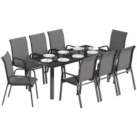 Outsunny 9 Pieces Garden Dining Set, Outdoor Table and Chairs Set for 8, Garden Furniture Set with Tempered Glass Top, Dark Grey(m-10)