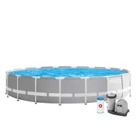 Kit Piscine hors sol tubulaire INTEX - Pris Frame - 610 x 132 cm - Ronde (Pompe, bâche, tapis de sol et échelle) - 26756NP(m-2)