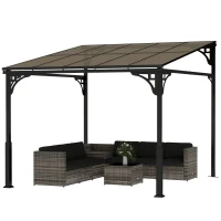 Outsunny 3 x 2.87 m Metal Lean-to Pergola, Wall-Mounted Hardtop Garden Pergola with Polycarbonate Roof and Metal-Aluminium Frame(m-11)