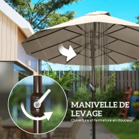 Outsunny Parasol de jardin double rectangulaire 4,6L x 2,7l x 2,4H m avec ouverture fermeture manivelle, toile 180 g/m², kaki(m-8)