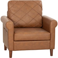 HOMCOM Poltrona Relax Estofada em PU com Almofada Espessa Encosto com Costuras e Pernas de Madeira Maciça Castanho(m-11)