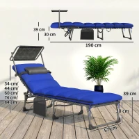 Outsunny Folding Sun Loungers Set of 2 with Canopy, Reclining Sunbed with Cushion, Side Pocket, Carrying Handle, Dark Blue(m-3)